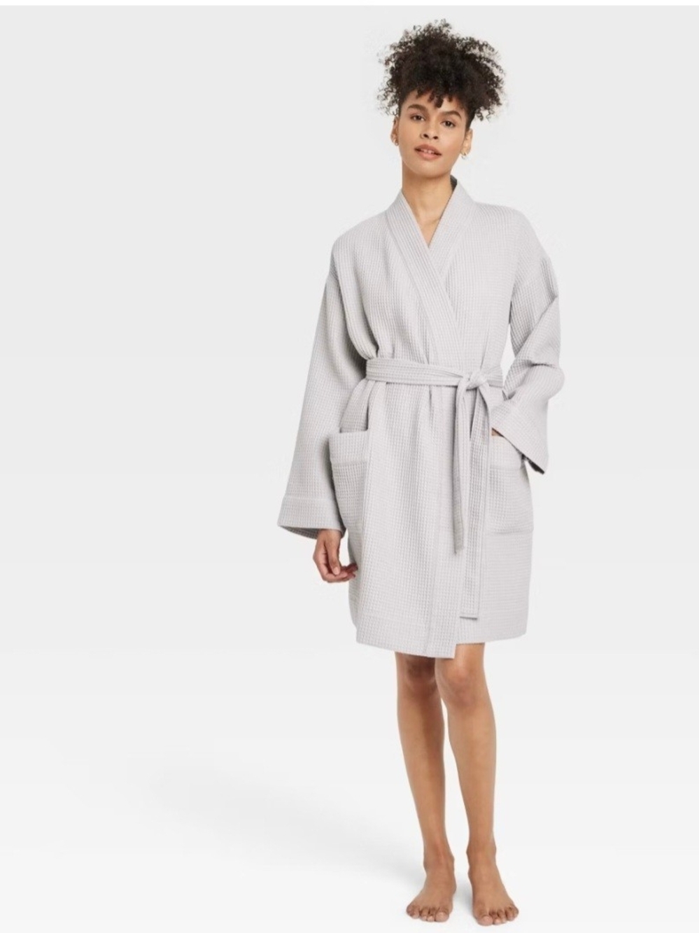 Auden Light Gray Waffle Robe with Belt